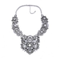 Antique Crystal Encrusted Filigree Statement Necklace